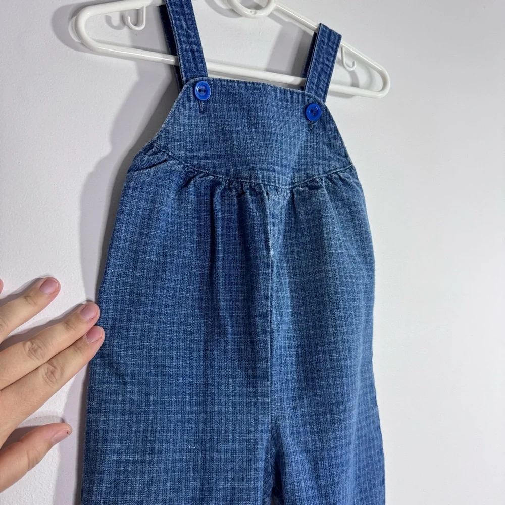 Vintage Carter’s Overalls 18M Blue Plaid Denim Baby Romper 90s USA